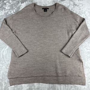 Tahari Ribbed Pullover Sweater Womens 1X Brown 50% Merino Wool Slouchy (0947)